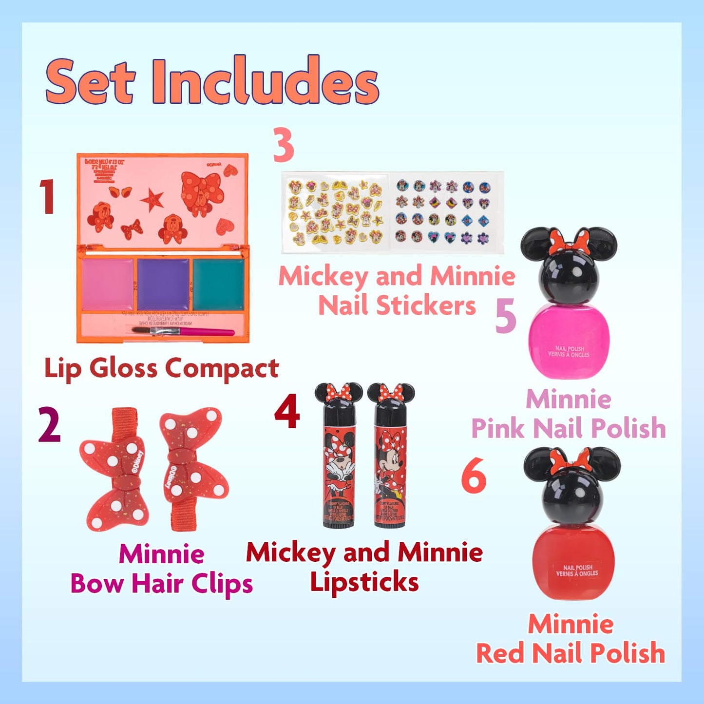 Disney Minnie Mouse - Townley Girl Cosmetic Makeup Gift Bag Set includes Lip Gloss, Nail Polish & Hair Accessories for Kids Girls, Ages 3+ perfect