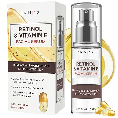 Skin 2.0 Retinol & Vitamin E Face Serum - 1.69 Fl. oz, Cruelty-Free, Reduces Acne Scars, Wrinkles, Anti-Aging, Skin Renewal, Hydrating, Korean Beauty
