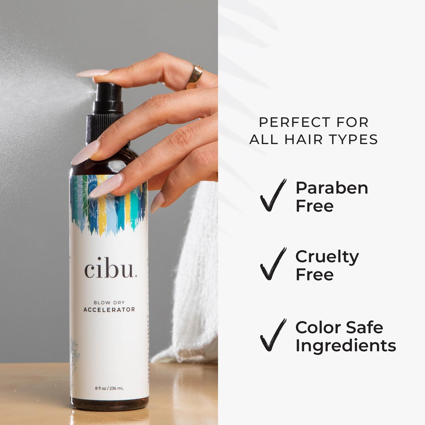 CIBU Blow Dry Accelerator | Styling Spray for Quickly Drying Hair | At-Home Frizz Treatment | Heat Protectant | 8 Ounces