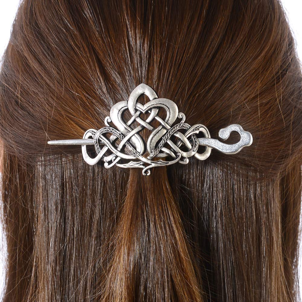 Viking Celtic Hair Clips Hairpins- Viking Hair Accessories Celtic Knot Hair Pins Antique Silver Hair Sticks Irish Hair Decor Accessories for Long Hair