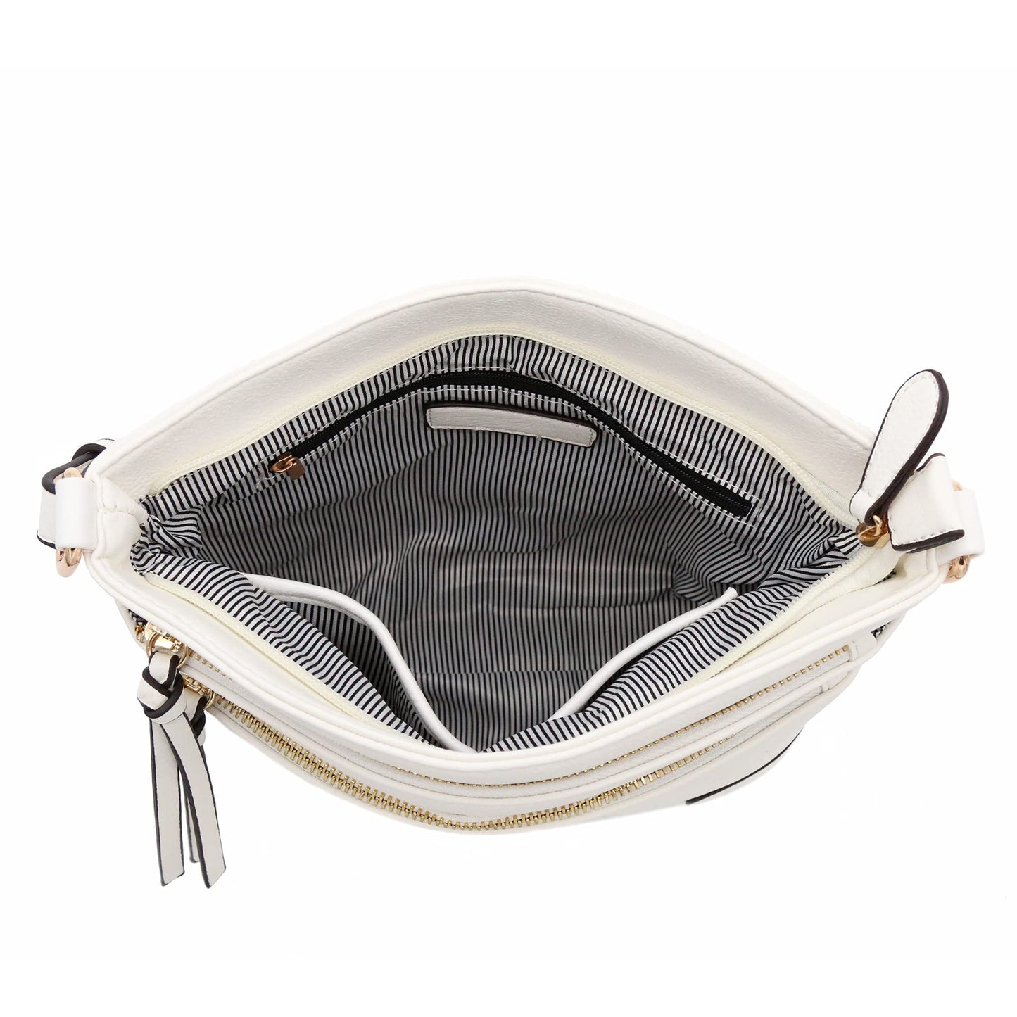 FashionPuzzle Triple Zipper Pocket Medium Crossbody Bag (White)