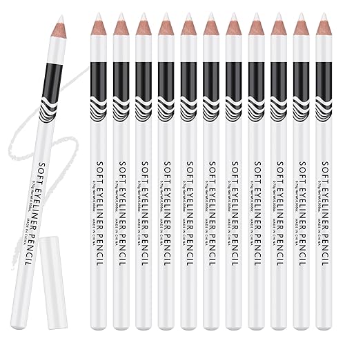 Ownest 12 Pcs White Eyeliner Highlighter Pen, White Pearl Eyeliner Pencil Set, Soft Shimmer Liner & Shadow Pencil, Lasting Smooth Cream Eye Liner Pen