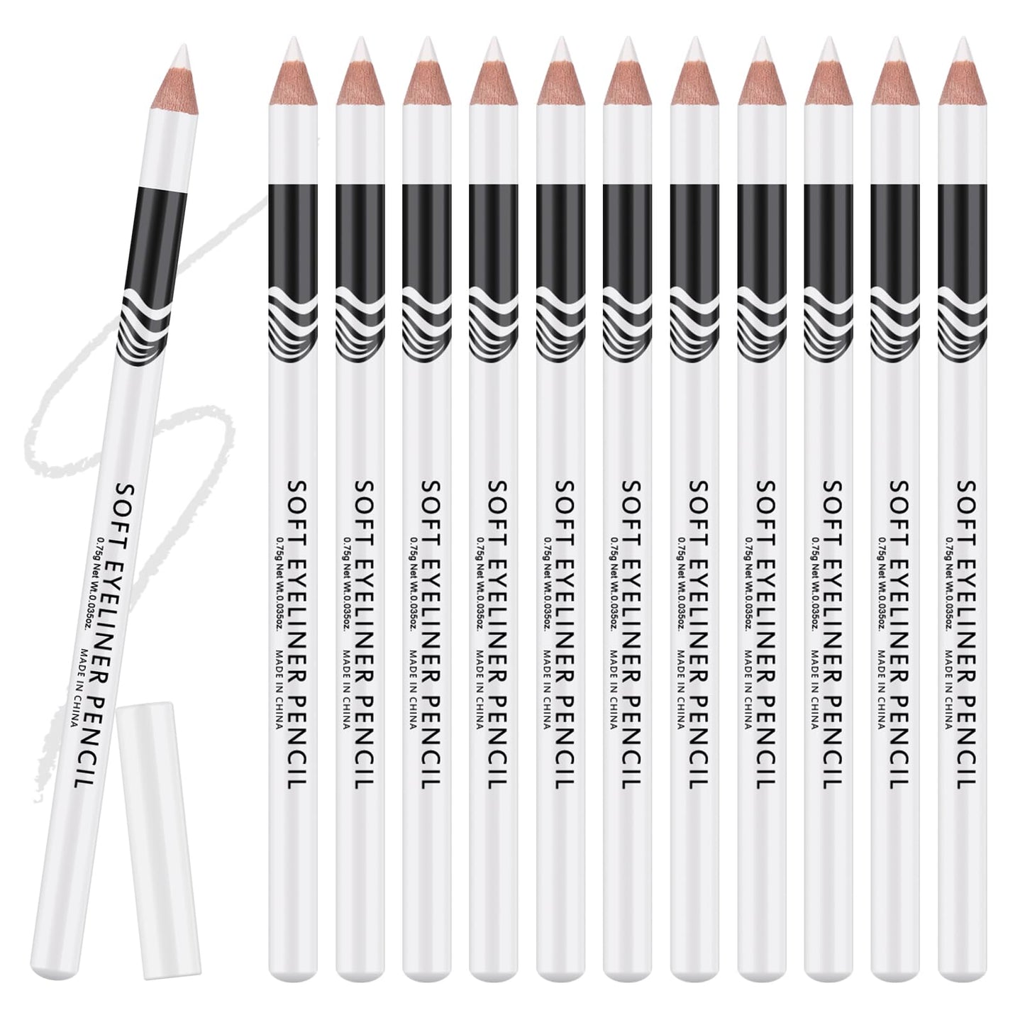 Ownest 12 Pcs White Eyeliner Highlighter Pen, White Pearl Eyeliner Pencil Set, Soft Shimmer Liner & Shadow Pencil, Lasting Smooth Cream Eye Liner Pen