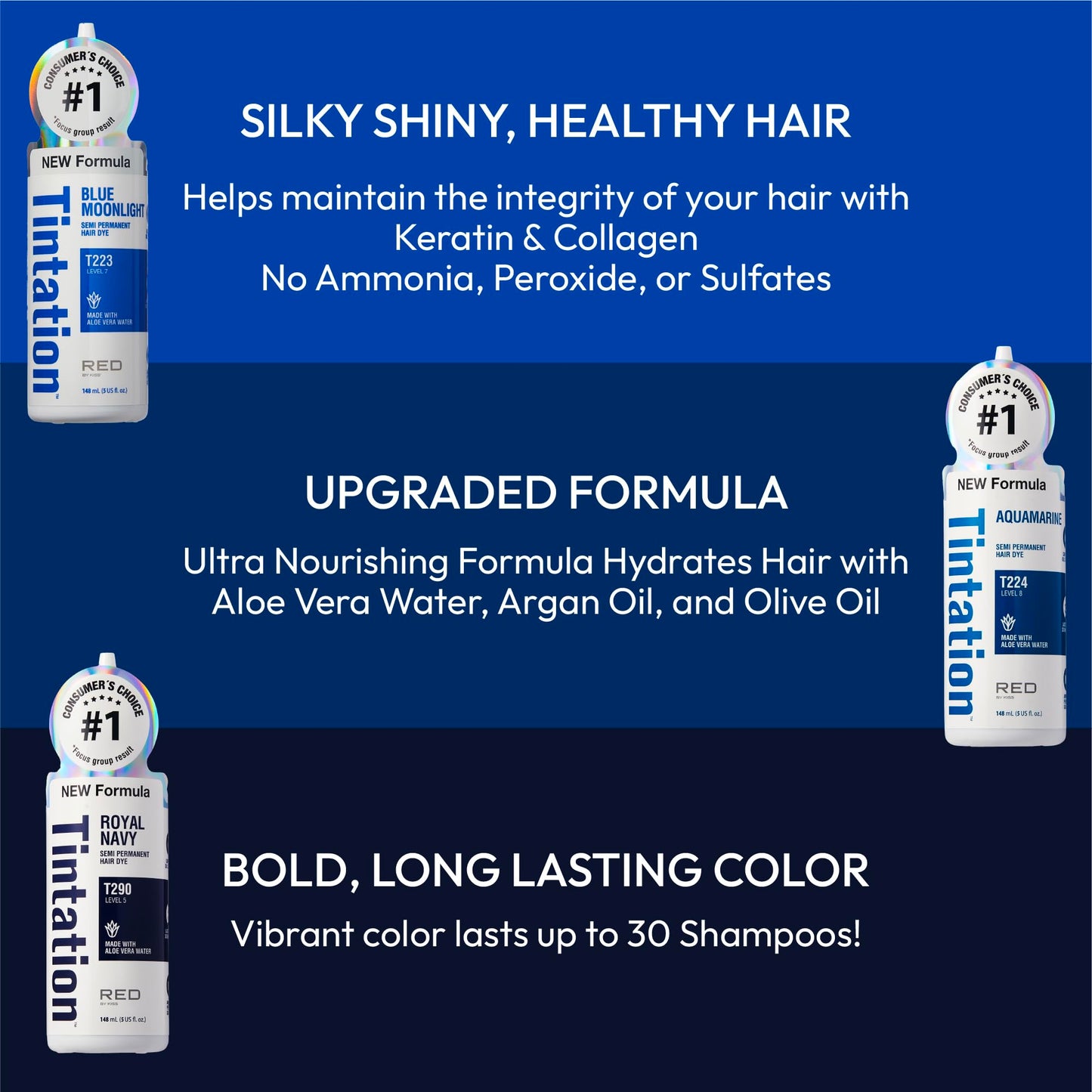 Red by Kiss Tintation Semi-Permanent Hair Color, Aloe Vera Water Based, Argan Oil, Olive Oil, Collagen & Keratin, Long-Lasting Color Dye (Aquamarine
