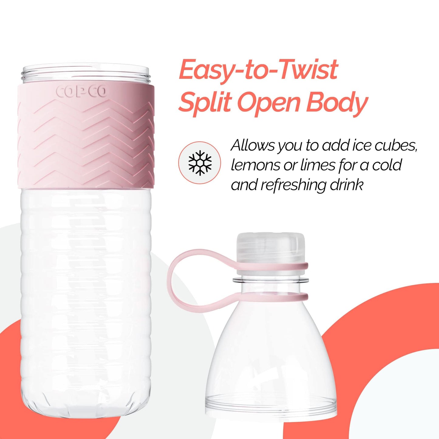 Copco Hydra 20 oz Tritan Water Bottle with Leak-Proof Lid & Textured Grip - BPA-Free, Dishwasher Safe, Easy Twist-Open for Ice & Fruit - Fits Cup