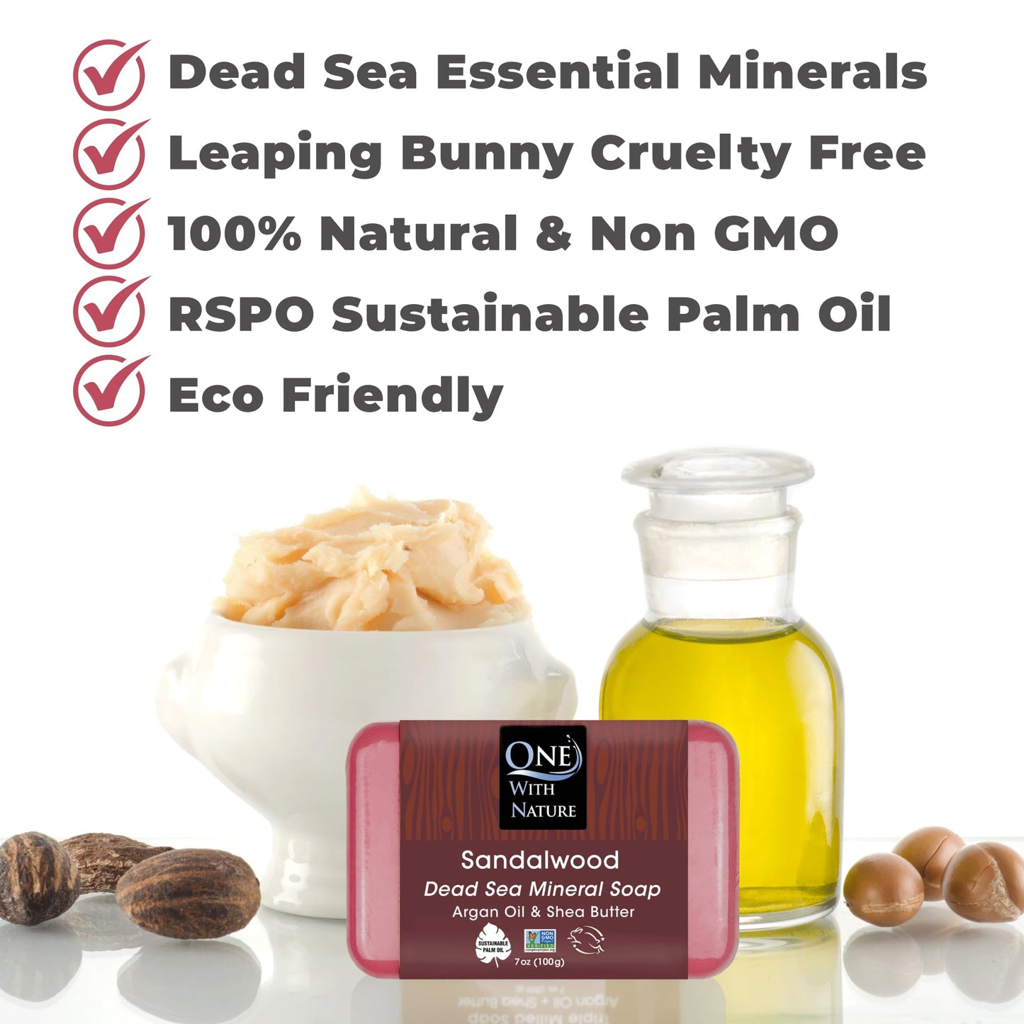 One With Nature Dead Sea Salt Sandalwood Soap 7oz 3-Pack - Purifying and Exfoliating Soap Bar with Dead Sea Minerals and Sandalwood for Face & Body