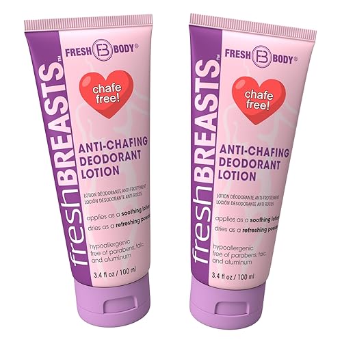 Fresh BREASTS Anti Chafing Deodorant Lotion to Powder, 3.4oz (2 Pack) - Anti Chafe Cream Whole Body Deodorant for Women, Inner Thighs & Areas that