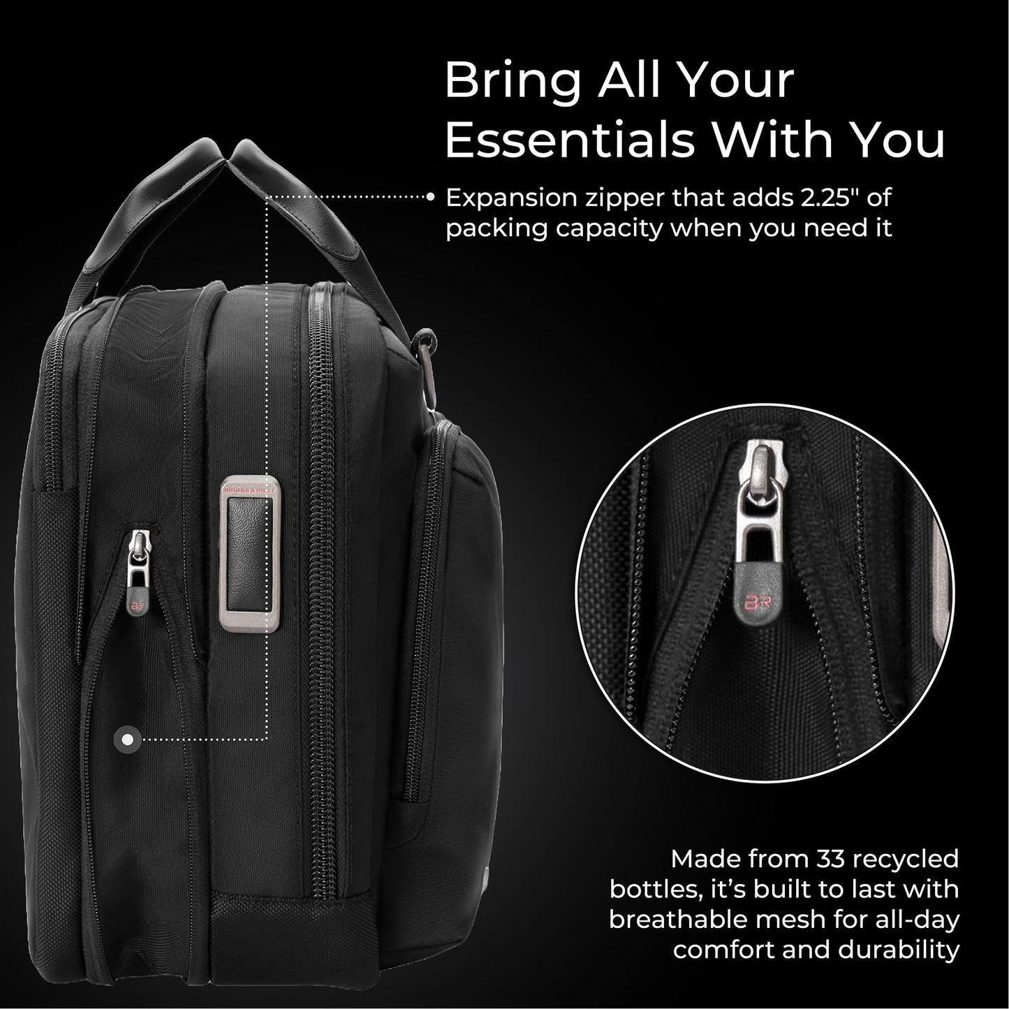 Briggs & Riley Medium Expandable Briefcase - Laptop Bag for Work & Travel, Briefs for Men & Women, Includes Shoulder Strap, Self-Repairing Zippers