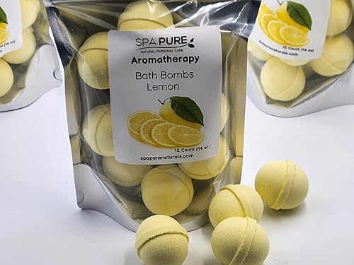 Essential Oil Bath Bombs - USA Made with Coconut Milk & Shea Butter - for a Luxurious at Home Spa Bath (12 Count) Pack of 1 (Lemon)