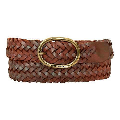 Eddie Bauer Women's Casual Leather Belts with Durable Metal Buckle, Center Bar Woven - Tan, Medium