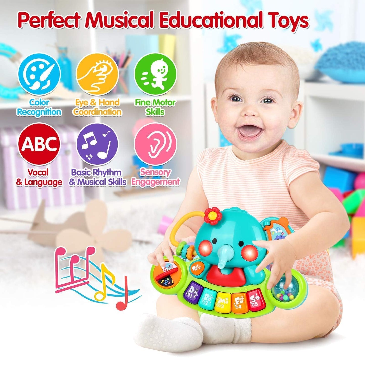 Baby Piano Toy – Light Up Musical Keyboard for Infants 6–18 Months, Early Learning Educational Toy Gift for Boys & Girls Ages 0–1 Year