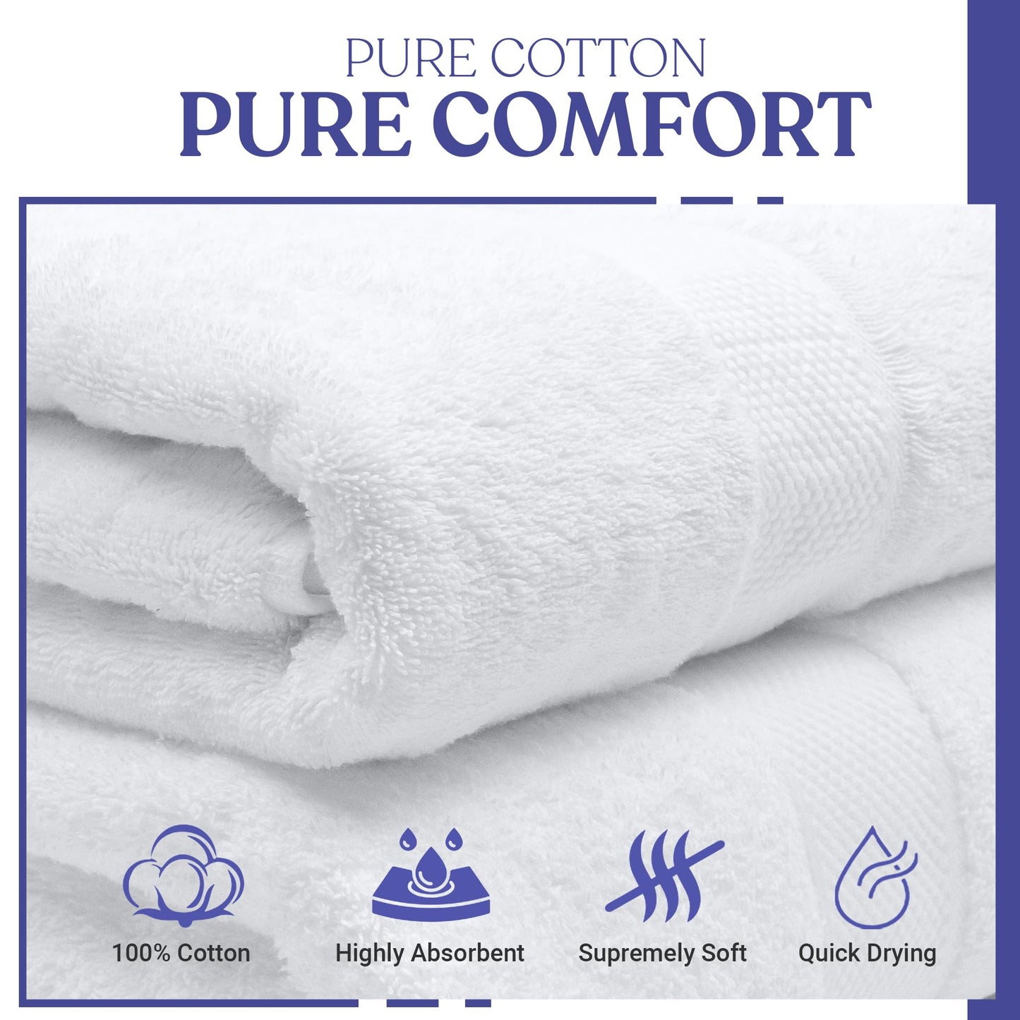 FluffCo Luxury Hotel Towel - Highly Absorbent Premium Bath Towel - Made from 100% Cotton - Super Soft White Towels with Twill Satin Border…