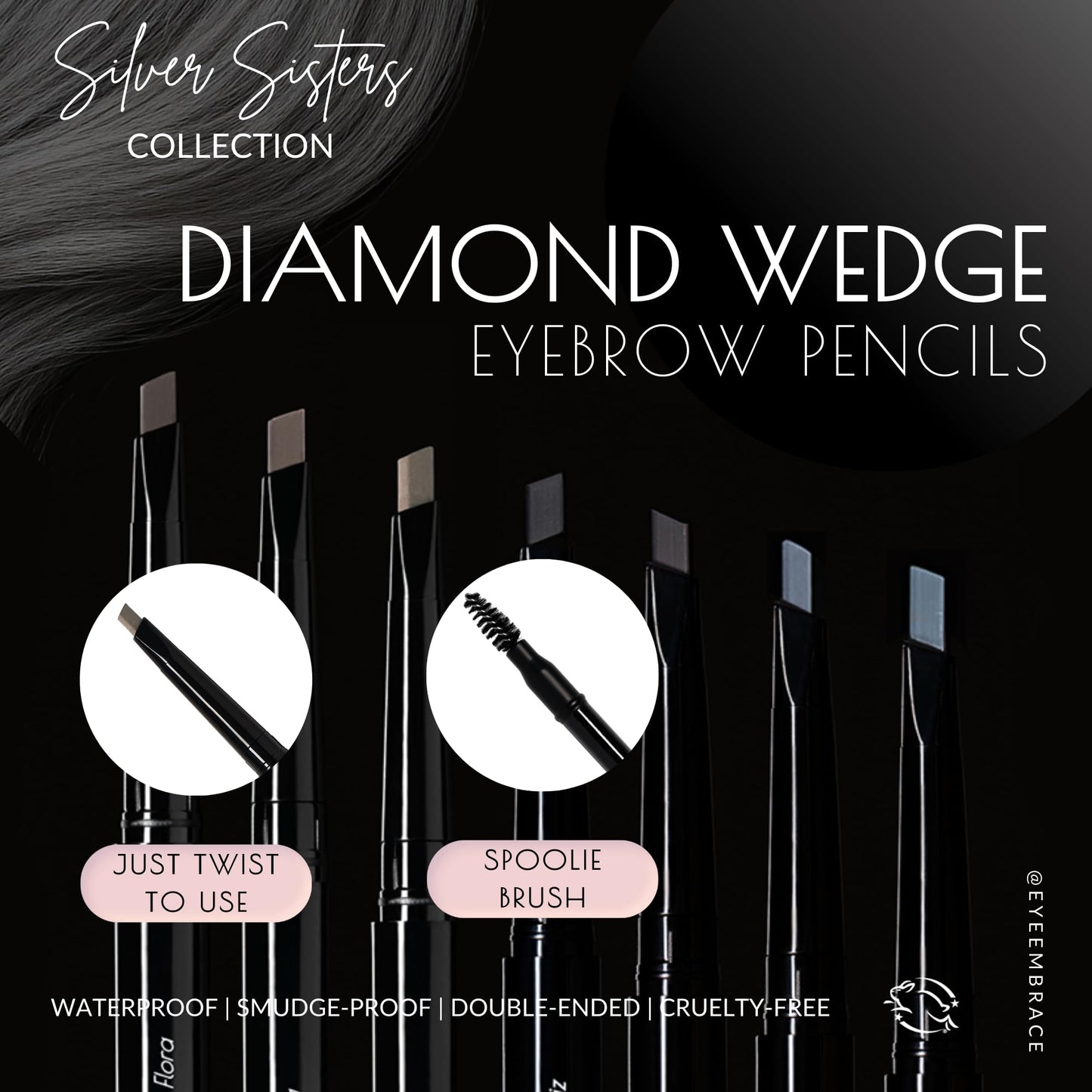 Eye Embrace Grace: Medium Gray Eyebrow Pencil - Waterproof, Double-Ended Automatic Angled Tip & Spoolie Brush, Cruelty-Free