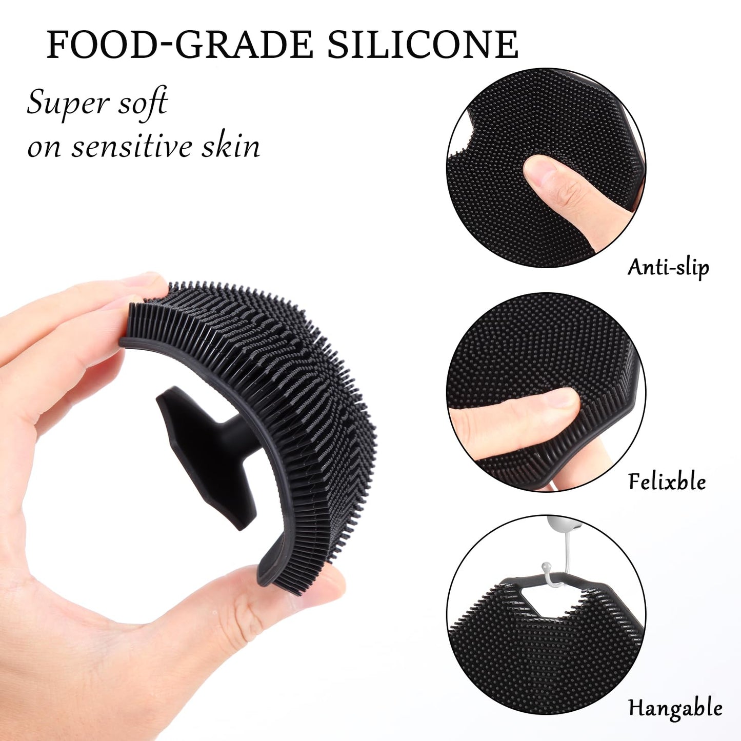 2Pack Silicone Body Scrubber, Qewro Body Buffer Exfoliating Brush with Silicone Loofah, Scalp Exfoliator Hair Shampoo Skin Cleaning Brush, Bath & Body