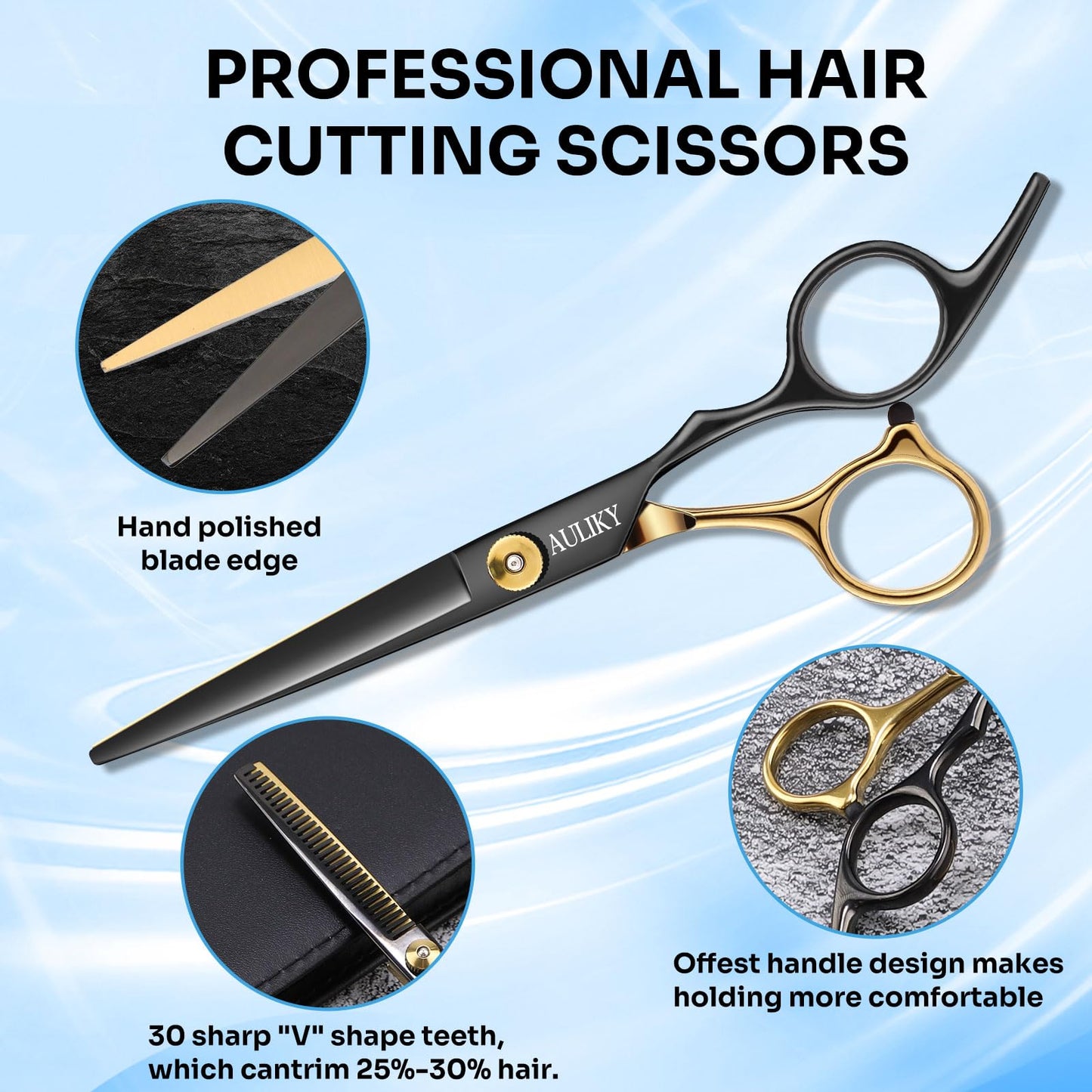 AULikY Hair Cutting Scissors Shears Kits, 15 Pcs Professional Stainless Steel Hairdressing Shears Set Thinning Scissors Beauty and Personal Care AULikY