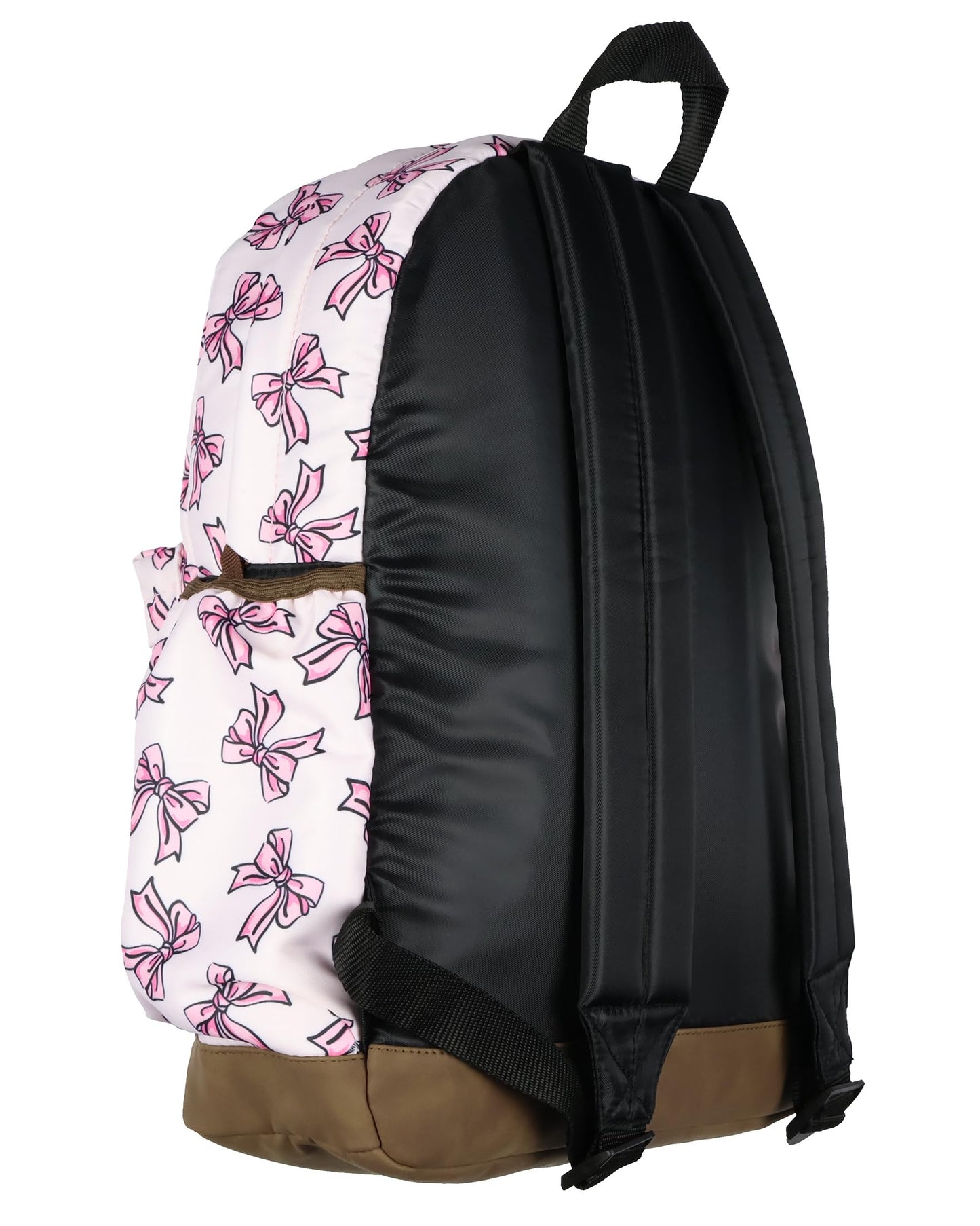 Pretty Pink Bows Coquette Ribbon Backpack Faux Leather Bottom Laptop Tech Sleeve Girls Travel 16" School Book Bag