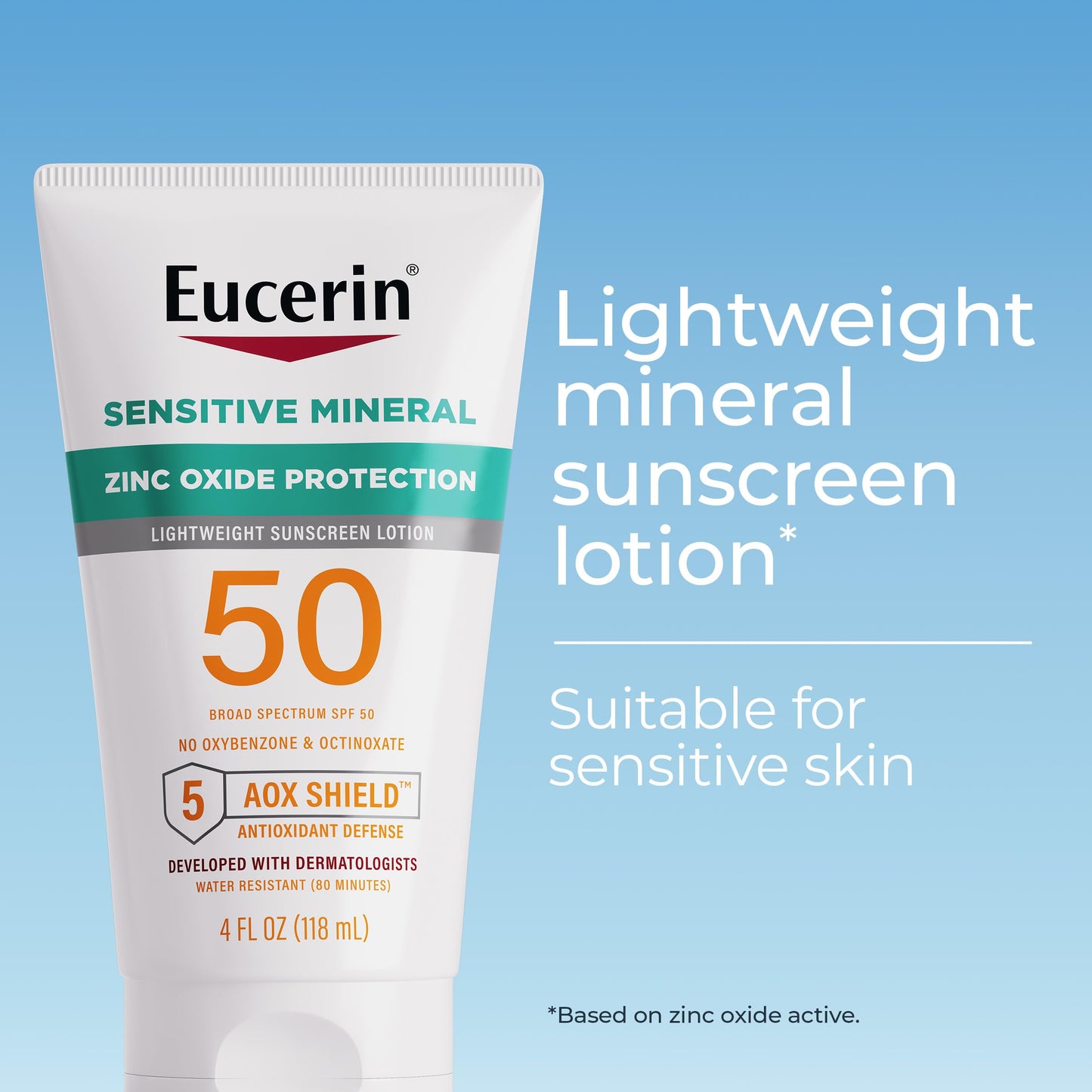 Eucerin Sun Sensitive Mineral Sunscreen Lotion SPF 50 with Zinc Oxide Protection, Hypoallergenic Sunscreen for Sensitive Skin, Oxybenzone