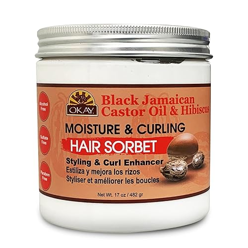 OKAY Black Jamaican Castor Oil & Hibiscus Moisture & Curling Sorbet - Castor Oil Hair Pomade for Men & Women, Moisturize Dry Scalp with Natural Aloe