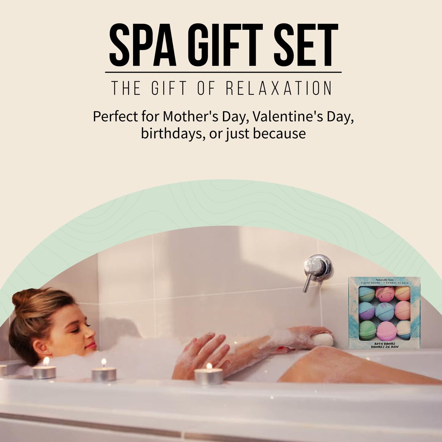 Naturally Vain Bath Bomb Set, Handmade, Non-Staining, Sulfate-Free, Natural Luxury Bath Fizzies, Aromatherapy Spa Gift Set, Assorted Scents, 9-Pack