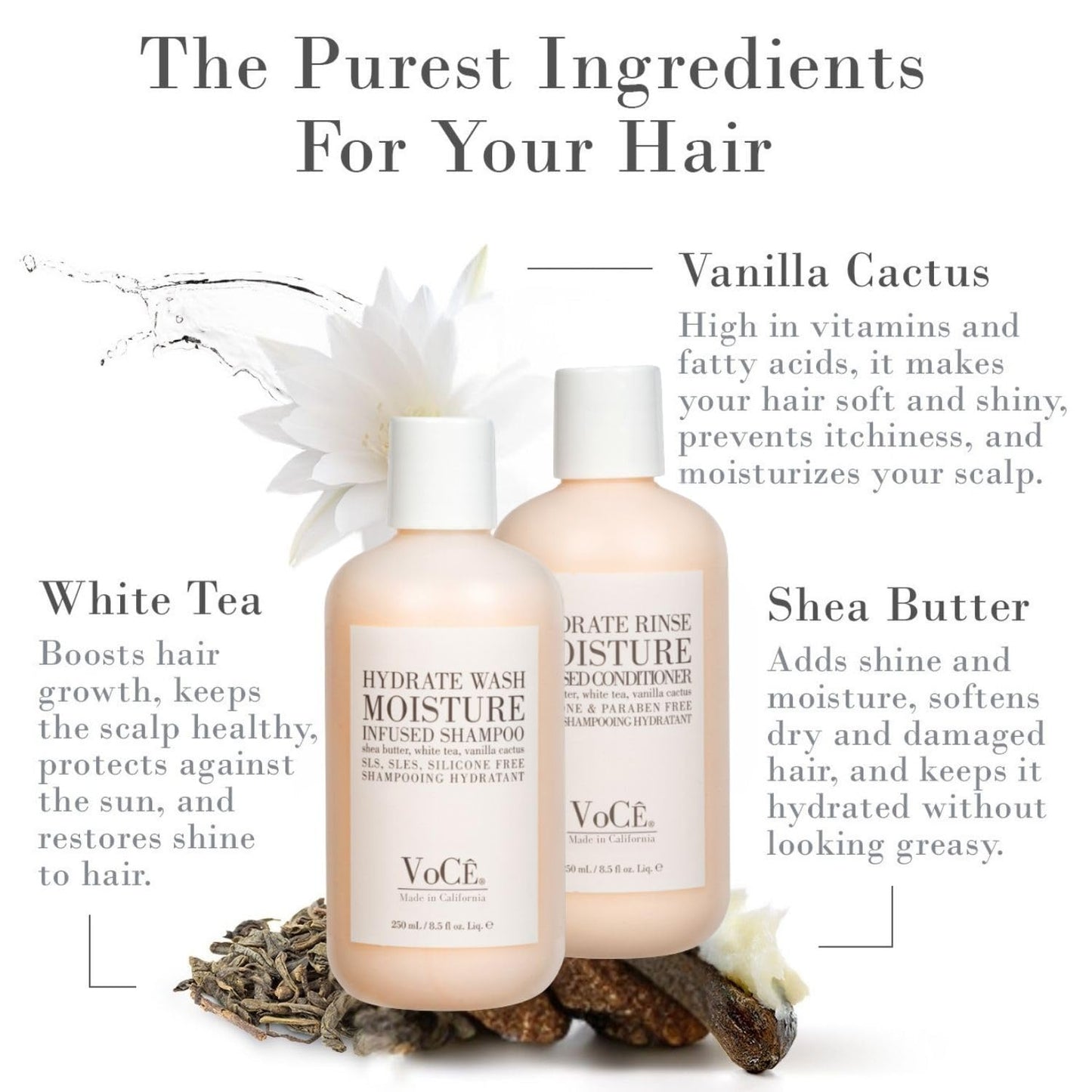 VoCÊ Hydrate Shampoo & Conditioner Bundle | Moisture-Infused Hydrating Wash & Rinse Duo for Dry, Frizzy Hair with Shea Butter, White Tea & Vanilla