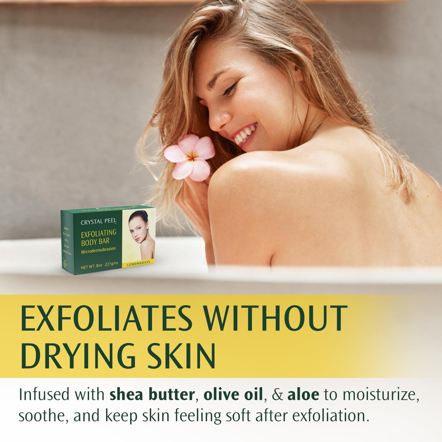 Exfoliating Bar Soap for Men & Women, Crystal Peel Luxury Microdermabrasion Hydrating & Exfoliating Body Soap Bar Solid Magnesium Mineral Scrub