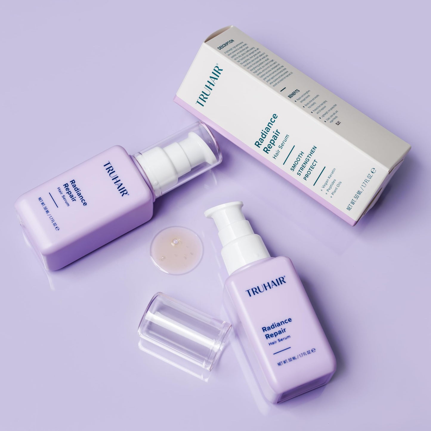 Truhair Radiance Repair Hair Serum - Keratin & Peptide Treatment with Argan, Camellia & Plant Oils - Smooth Frizz, Add Shine & Heat Protection