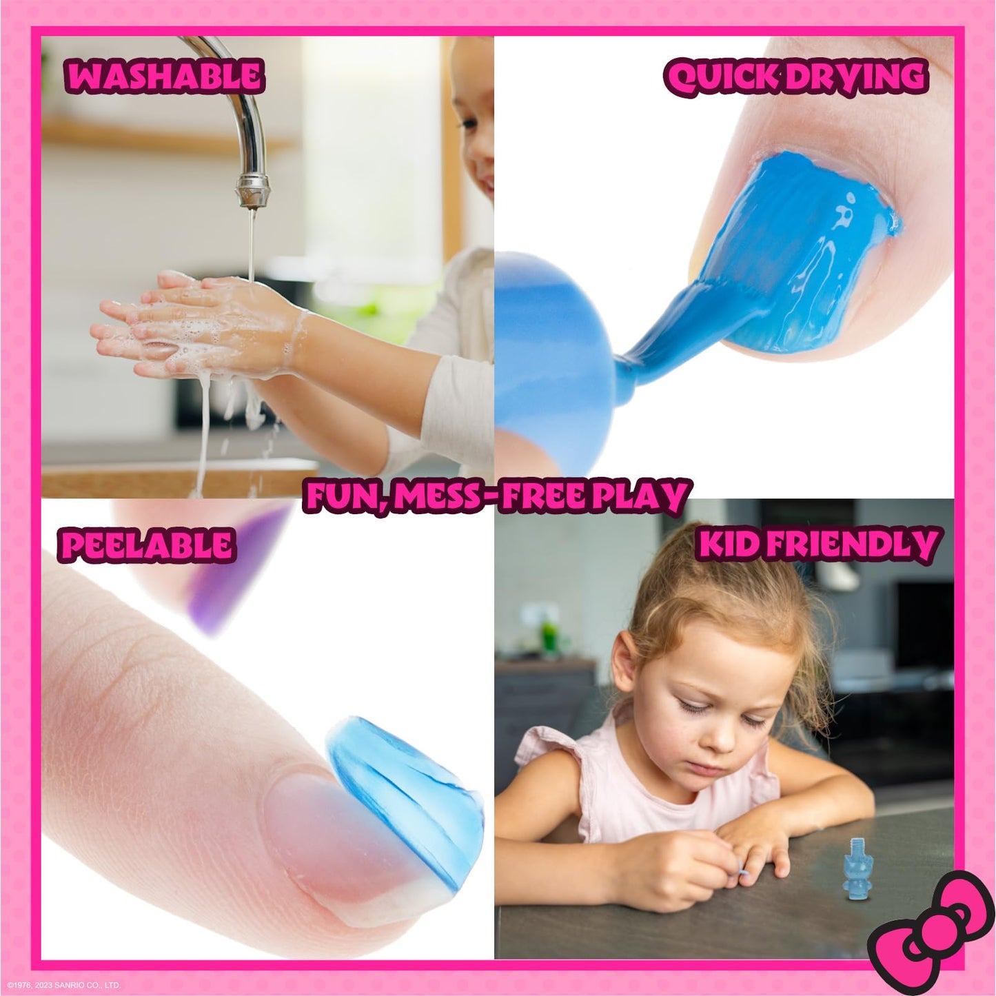 Hello Kitty 8 Pack Non-Toxic Peel-Off Shimmer and Opaque, Water-Based Safe Nail Polish Set with Nail Dryer for Kids, AA Batteries Not Included, Ages 3