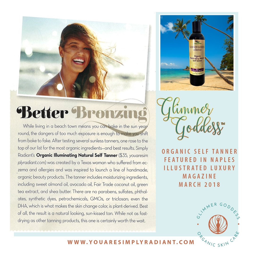Glimmer Goddess Organic Self Tanner Lotion, Sunless Tanner Lotion - with Shea Butter, Avacado Oil & Almond - Regular, 8oz