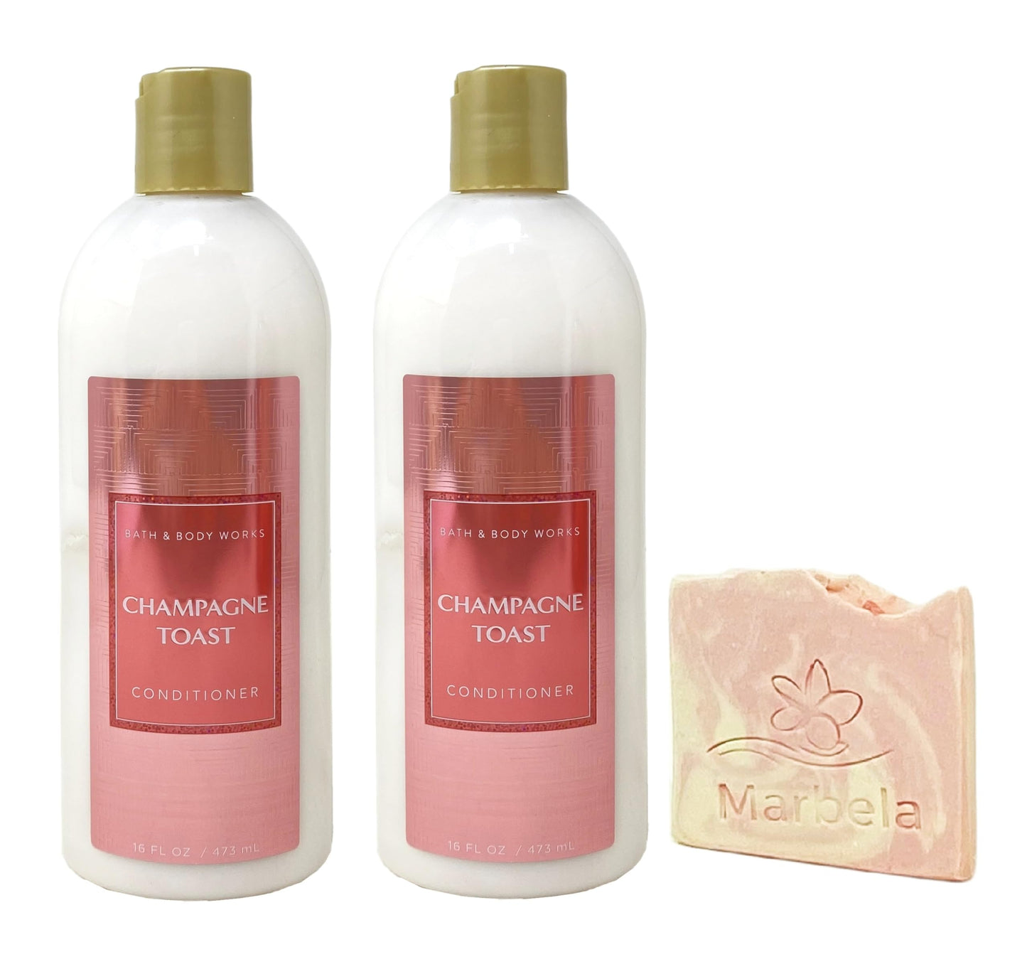 Bath & Body Works Champagne Toast 2 Pack Conditioner Bundle with a Himalayan Salts Springs Sample Soap - Full Size