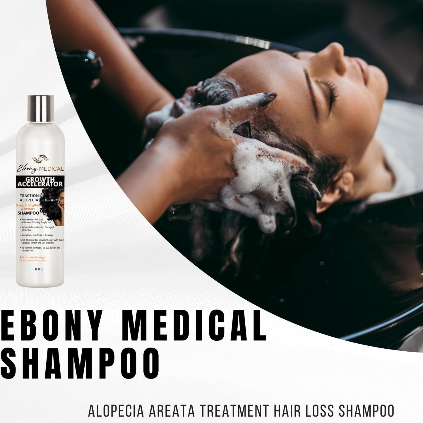 Ebony Medical Hair Support Shampoo - Thinning Hair & Patchy Hair Solution - Strengthens Strands, Scalp Health & Volume - Natural, Vegan, Sulfate-Free
