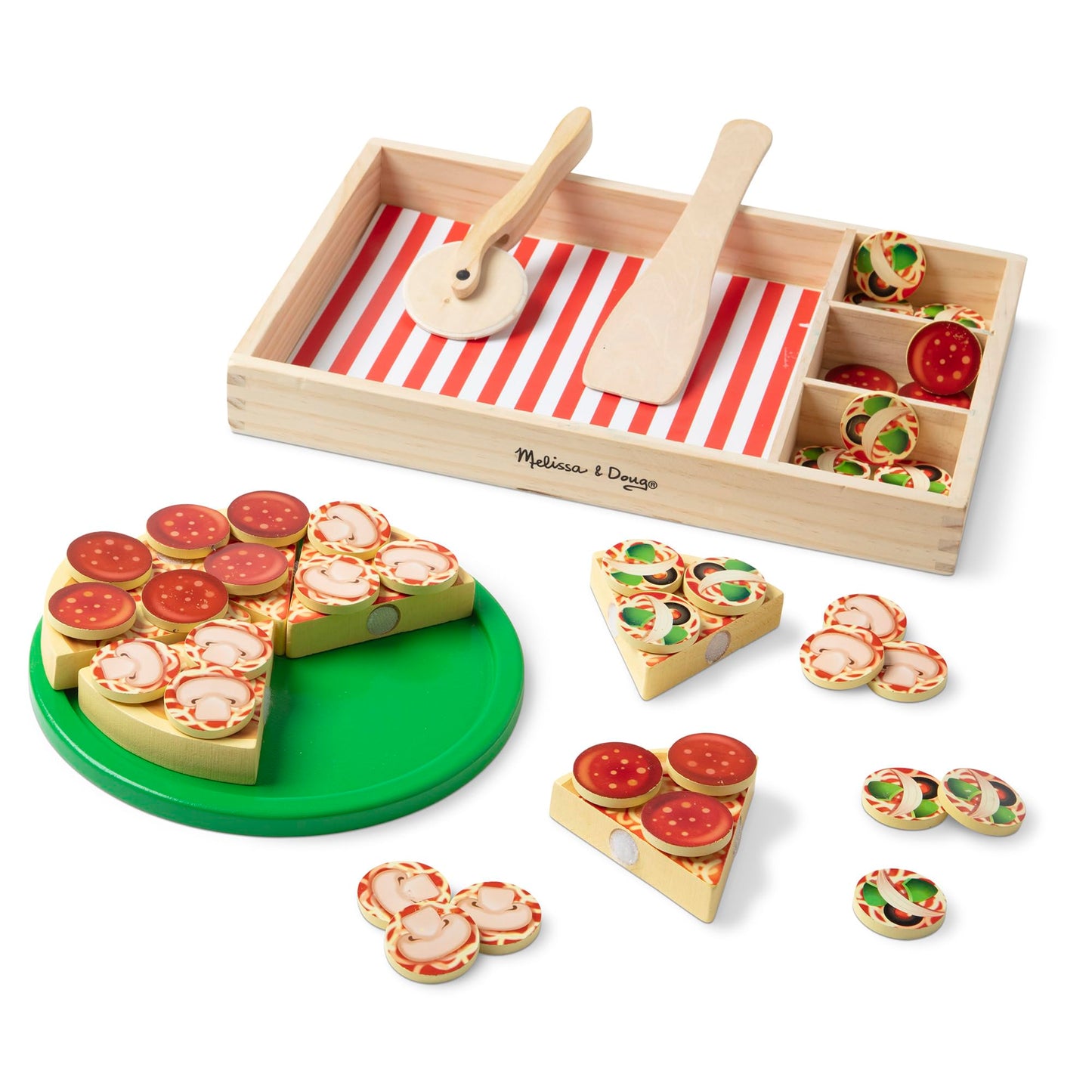 Melissa & Doug Pizza Party Wooden Play Food Set With 54 Toppings