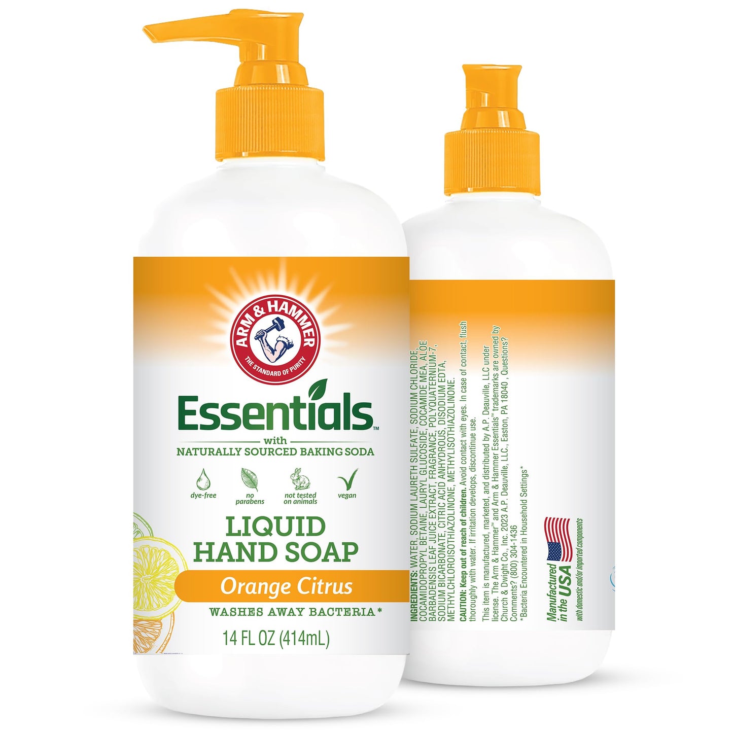 Arm & Hammer Liquid Hand Soap for Skin Cleaning - Cleanser for Kitchen & Bathroom with Orange Citrus Scent - Natural Hand Soap Cleanses, Softens 14 FL