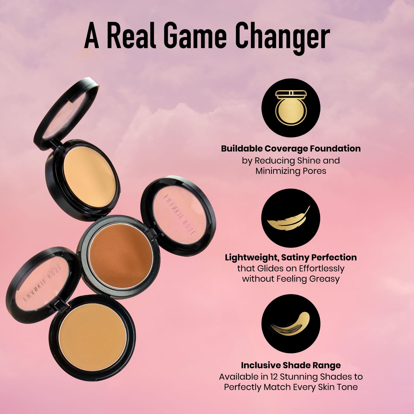 Frankie Rose Cosmetics Powder Foundation - Full Coverage Face Powder For Pores & Imperfections, Evens Out Skin Tone & Shine-Control | 58 Grams (Honey)