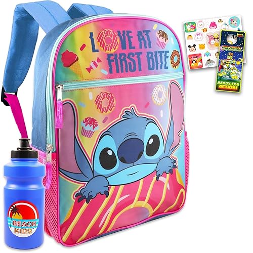 Disney Lilo and Stitch Backpack Set - 4 Pc School Supplies Bundle with Backpack, Stickers, Water Bottle, and More | Stitch School Supplies for Kids