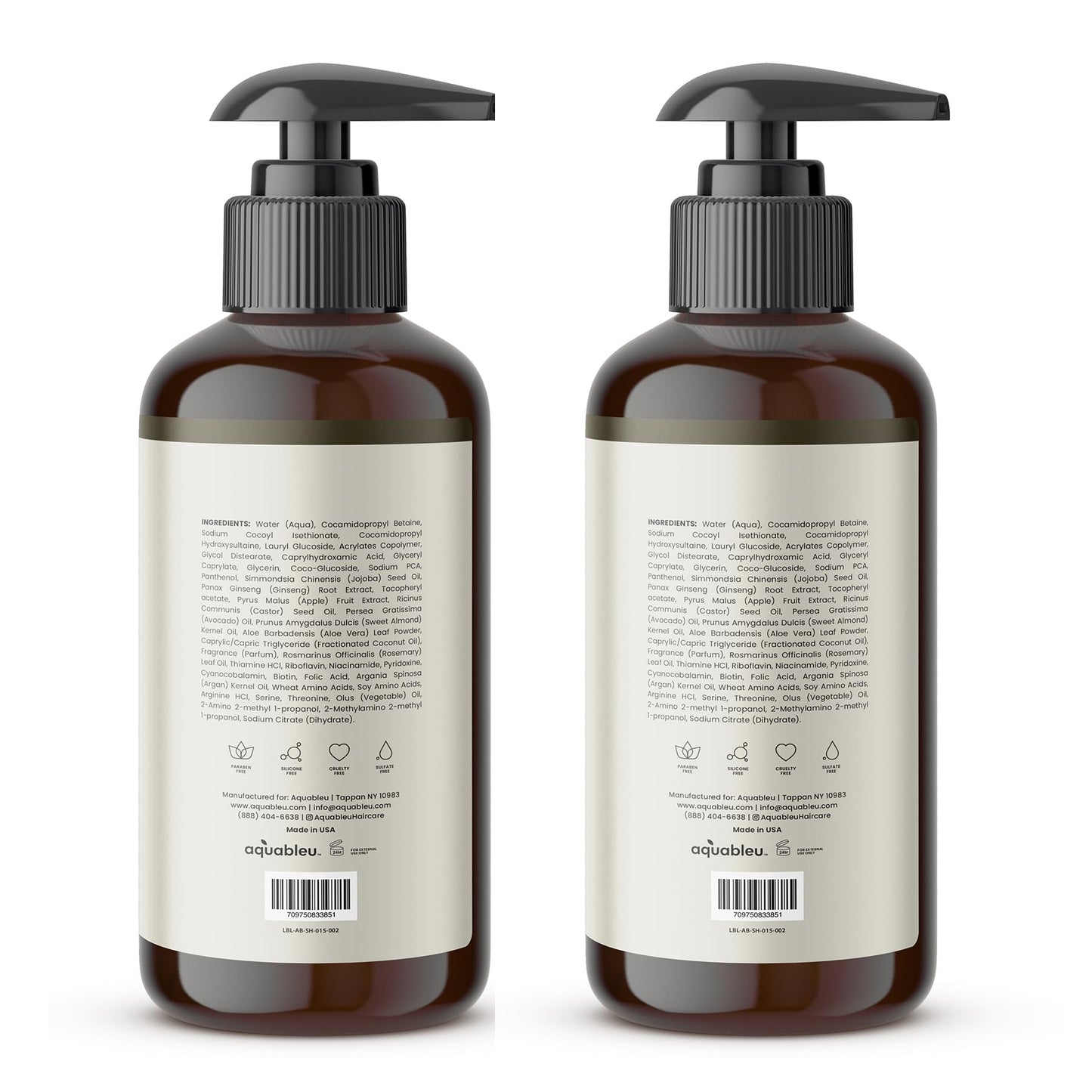 Aquableu Advanced Therapy Anti-Thinning Rosemary Oil Shampoo & Conditioner Set - Infused with 14 All-Natural Ingredients for Volume, Strength