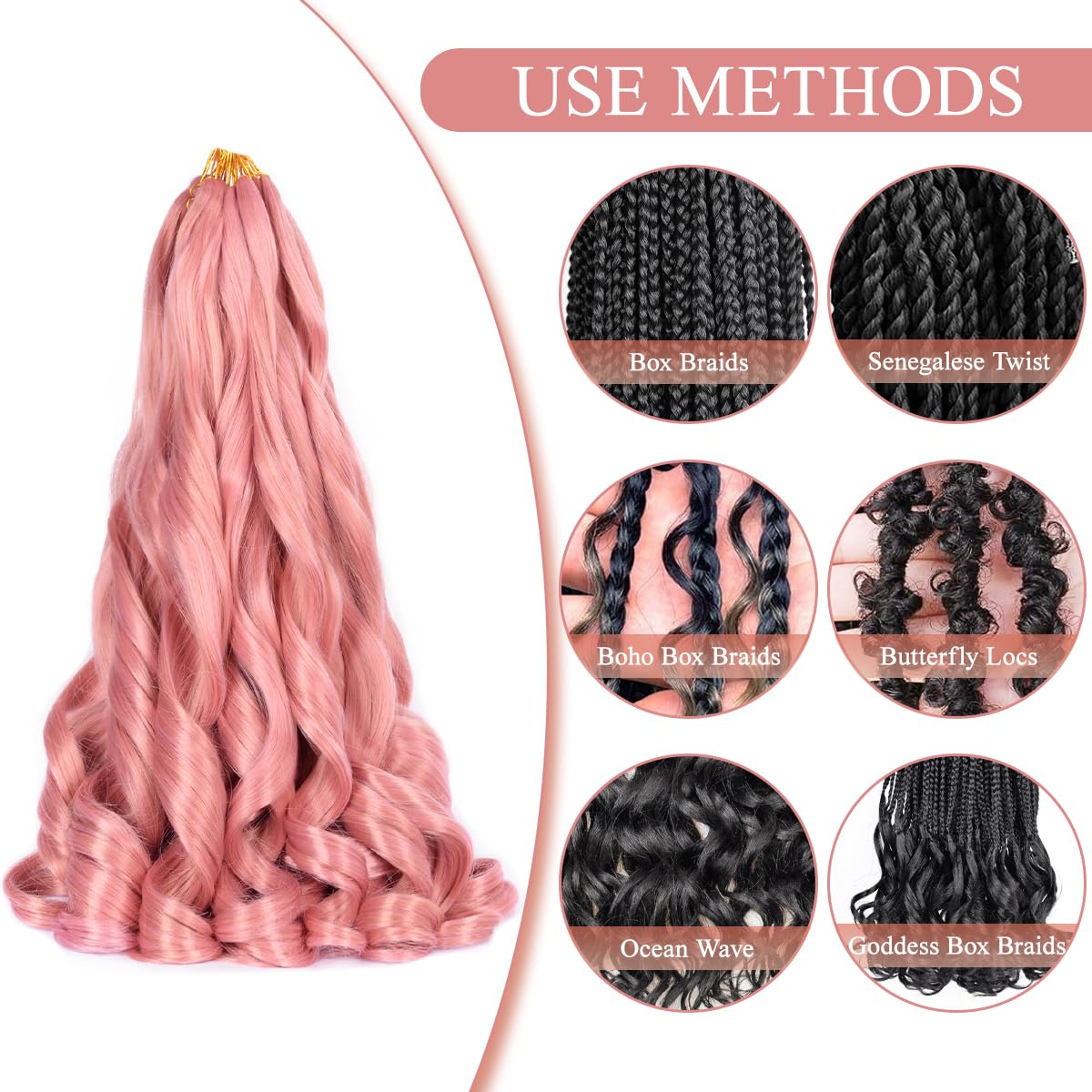 Ombre Pink French Curl Braiding Hair 16 Inch 75g/Pack Curly Crochet Hair Beauty and Personal Care Luoyudu