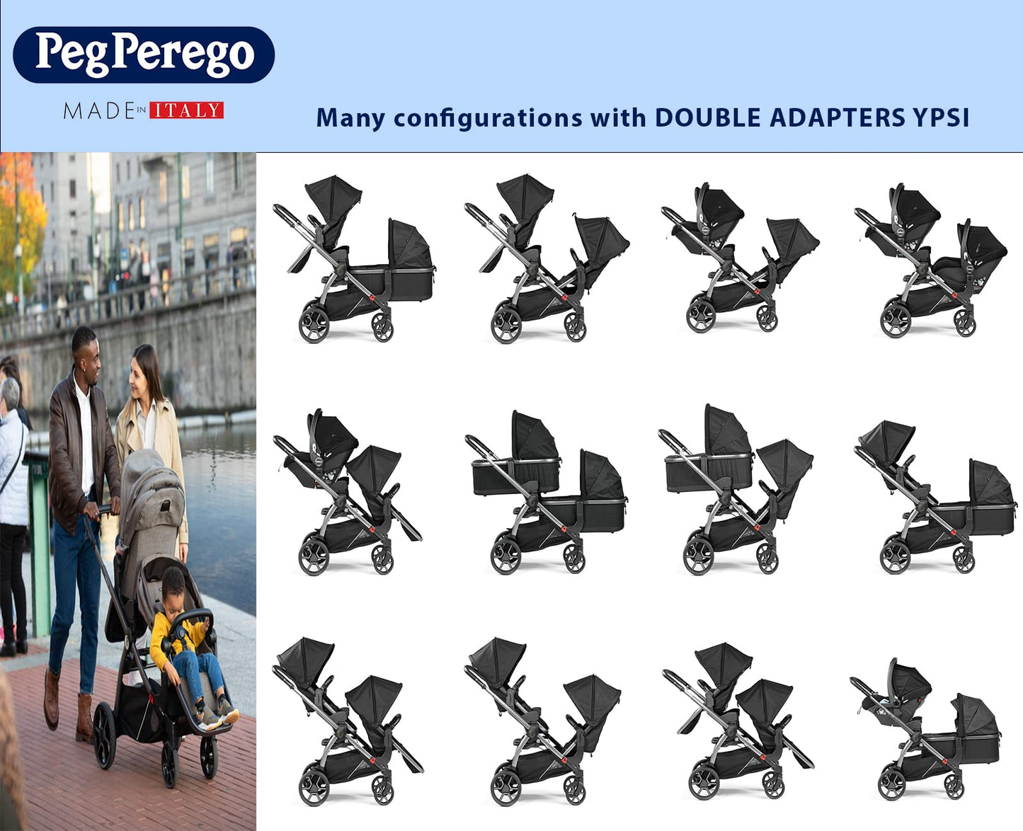 Peg Perego Ypsi Travel System - Includes Ypsi Lightweight Reversible Stroller and Primo Viaggio 4-35 Nido Infant Car Seat - Made in Italy - Onyx…