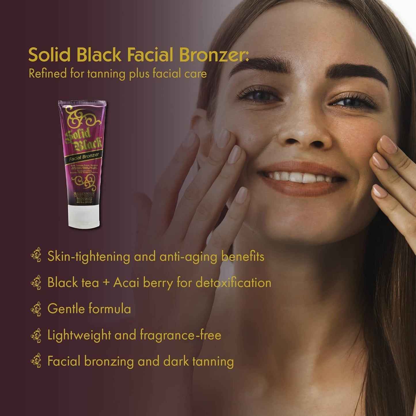 Millennium Tanning Solid Black Facial Bronzer, Skin-Firming Tanning Lotion for Face, 4 ounces
