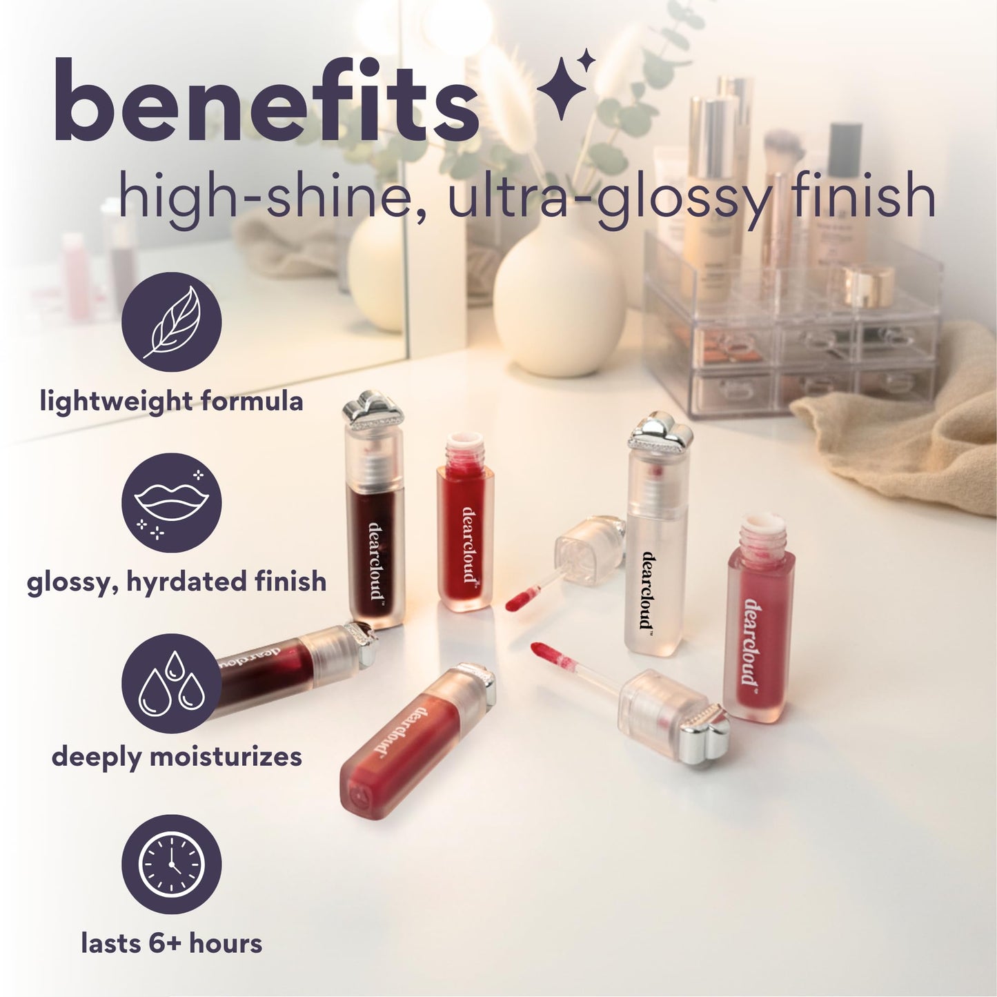 dearcloud Jelly Wave Lush Lip Oil - Tinted Lip Gloss and Lip Gloss for Women - Korean skincare essential - Lip Oil for Women with Collagen - Fairy