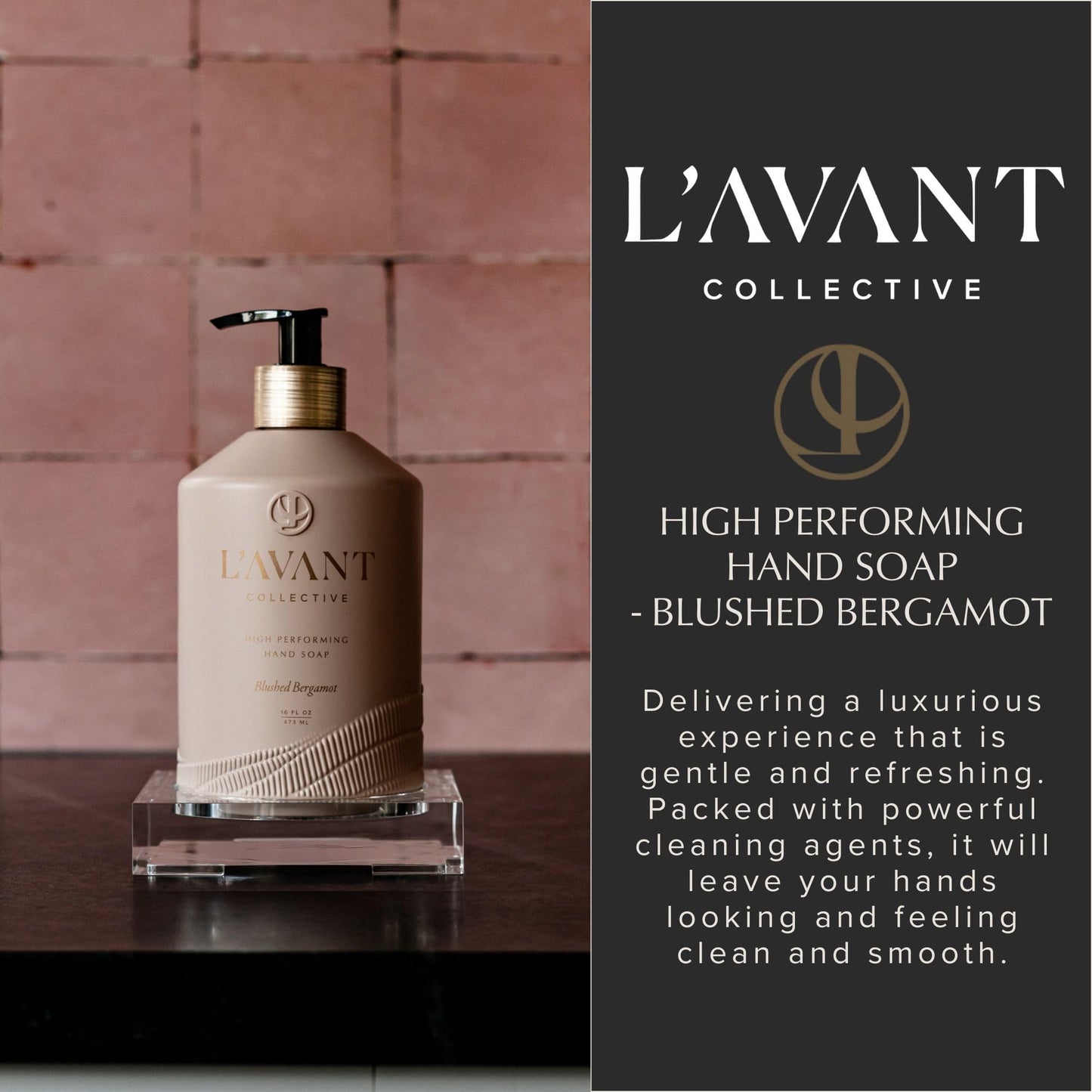 L'AVANT Collective Natural Luxury Hand Soap | Plant-Based, Non-Toxic & Moisturizing, Safe for Kids & Pets, Refillable Glass Bottle with Pump, 16 Fl