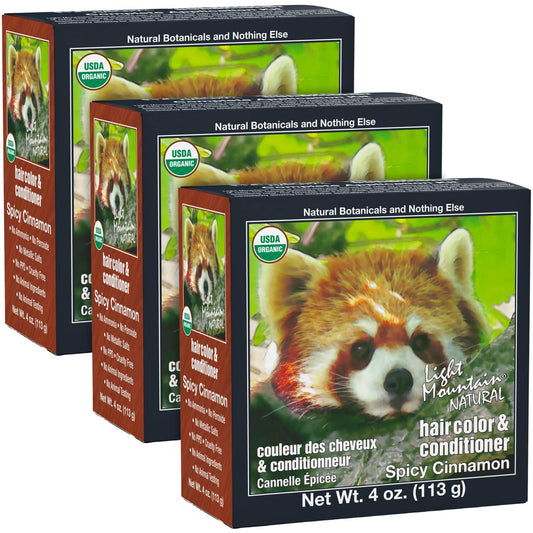 Light Mountain Henna Hair Color & Conditioner – Spicy Cinnamon, Organic Chemical-Free Semi-Permanent Dye with Botanicals, 4 oz (Pack of 3)