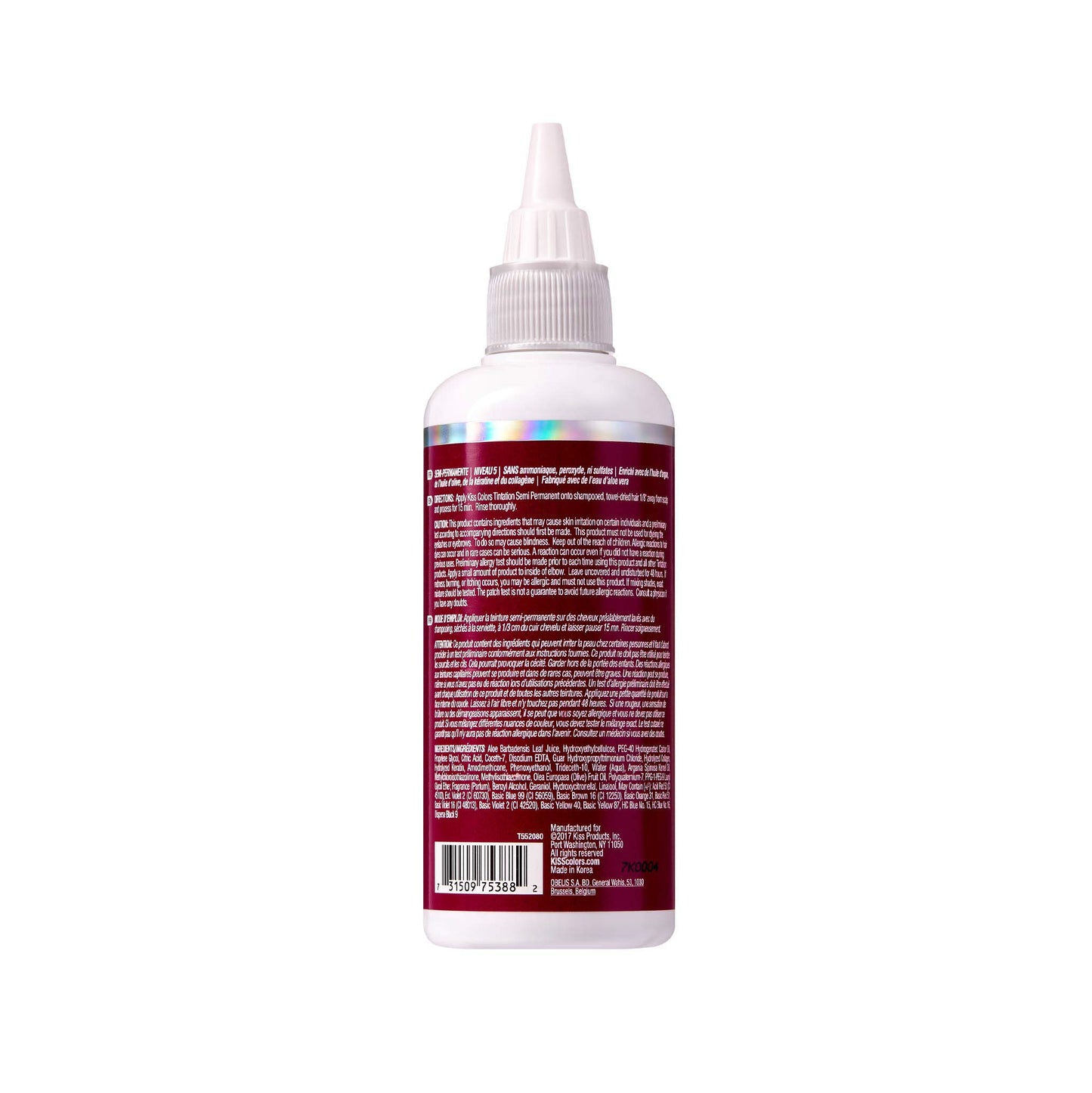 Red by Kiss Tintation Semi-Permanent Hair Color, Aloe Vera Water Based, Argan Oil, Olive Oil, Collagen & Keratin, Long-Lasting Color Dye (Red Velvet