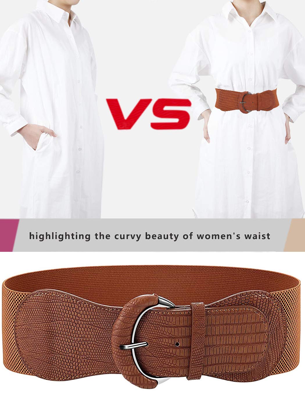 Yuni Sophy 3 pieces of women's wide belts, waist belts, leather elastic belts, ladies dresses, decorative belt hooks (khaki, Large)