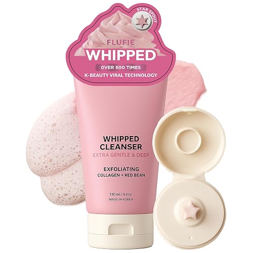 Flufie Whipped Facial Cleanser with Collagen & Red Bean - Gentle Exfoliating, Hydrating & Brightening for Smooth Skin - Dermatologist Tested