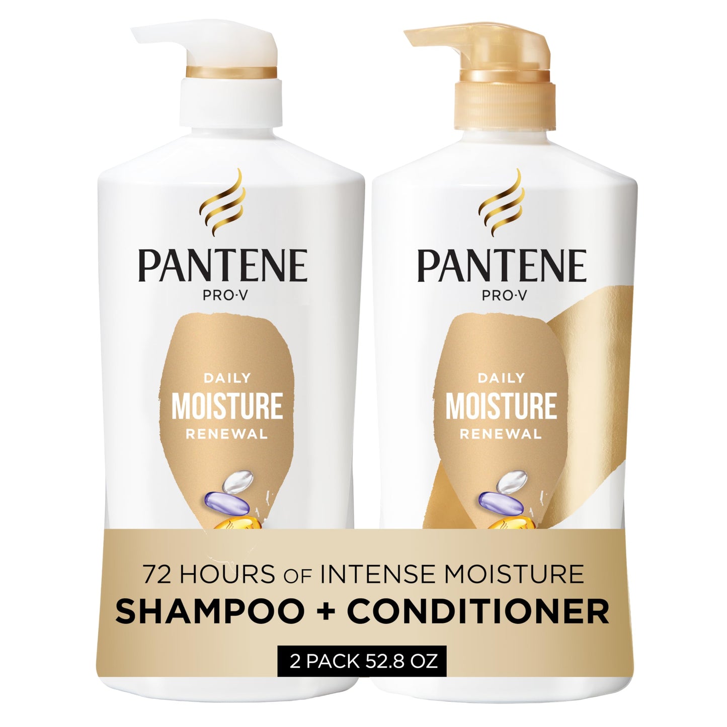 Pantene Shampoo & Conditioner Set, Daily Moisture Renewal - Pro-V Nutrients for Dry, Color-Treated, Straight to Curly Hair, 72-Hour Hydration