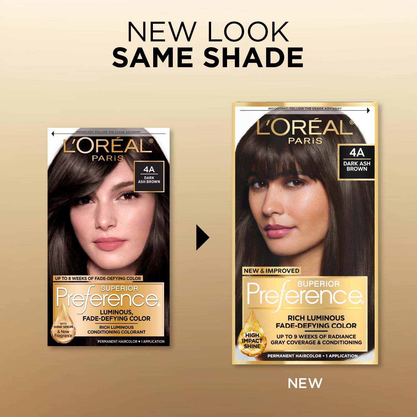 L'Oreal Paris Superior Preference Luminous Fade-Defying Permanent Hair Color, Hair Dye For Up to 9 Weeks of Radiance, Dark Ash Brown 4A, 1 Hair Dye