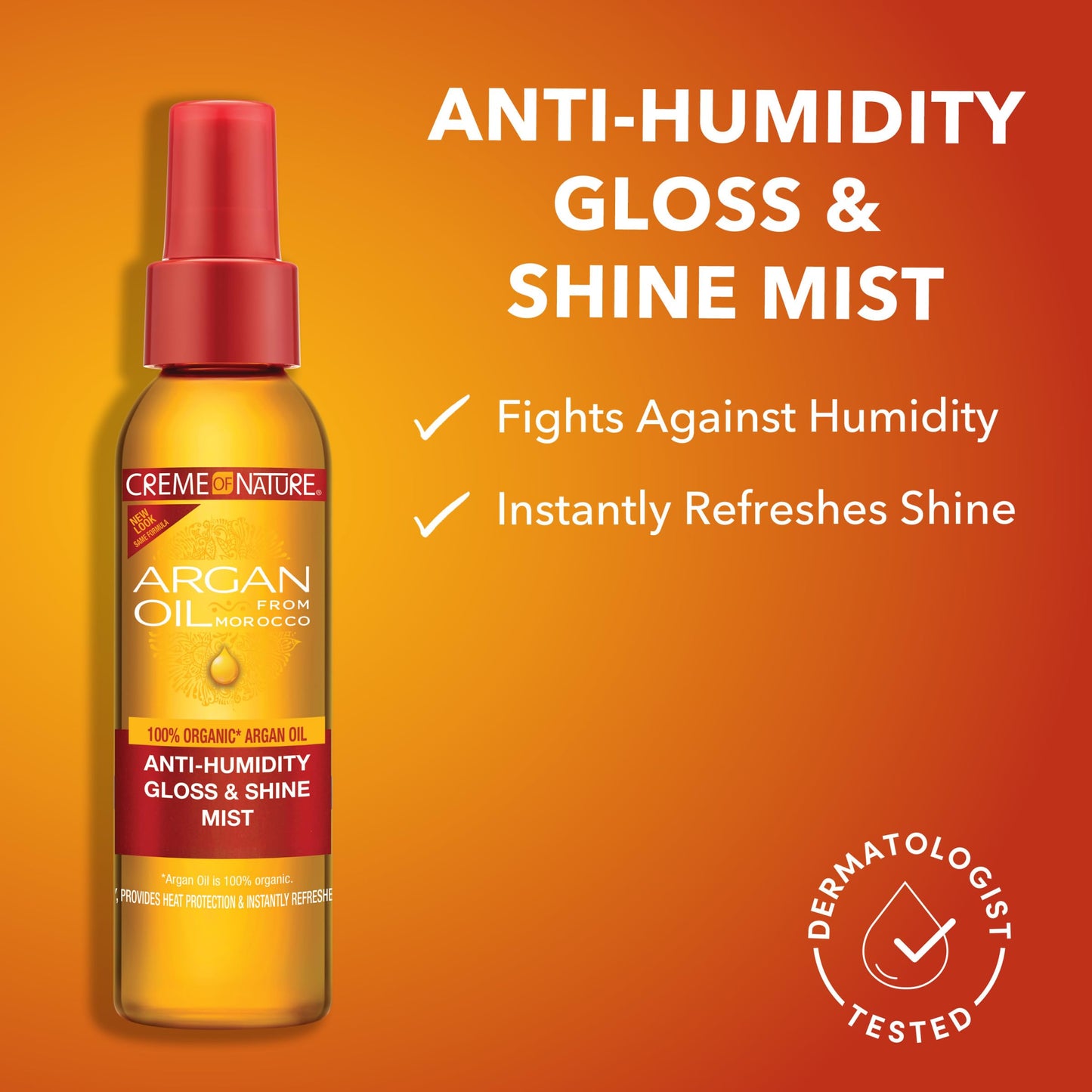 Creme of Nature Anti-Humidity Gloss & Shine Mist, Lightweight Frizz Control and Heat Protection, Infused with 100% Organic Argan Oil from Morocco, 4