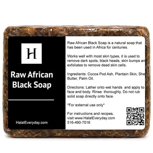 HalalEveryDay - Raw African Black Soap from Ghana, Black Soap with Shea Butter, Black African Soap for Nourished Skin, Natural African Black Soap Bar