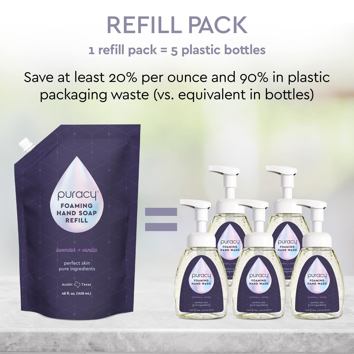 Puracy Foaming Hand Soap Refill - Plant-Powered Natural Hand Soap As Seen on TikTok, Non-Toxic, Sulfate-Free Liquid Soap, Moisturizing Foam Handwash