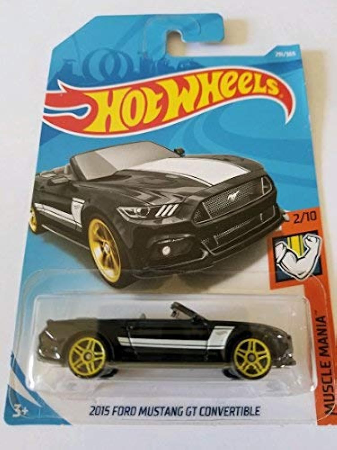 Hot Wheels Muscle Mania 2/10, Black 2015 Ford Mustang GT Convertible 291/365 50TH Anniversary Card